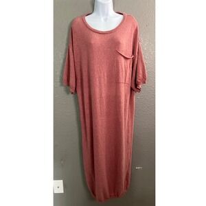Free‎ People Beach Dress Linen Blend SZ L Peach Knit Maxi Pullover Casual Loose